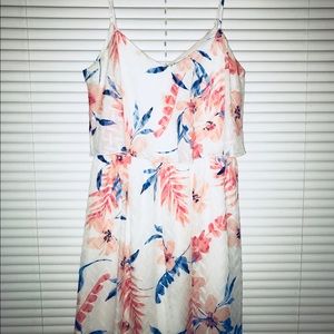 White/peach/blue floral mini dress